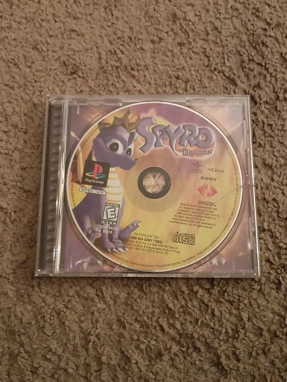 Spyro The Dragon PlayStation 1 DISC CASE NO MANUAL PRE-OWNED